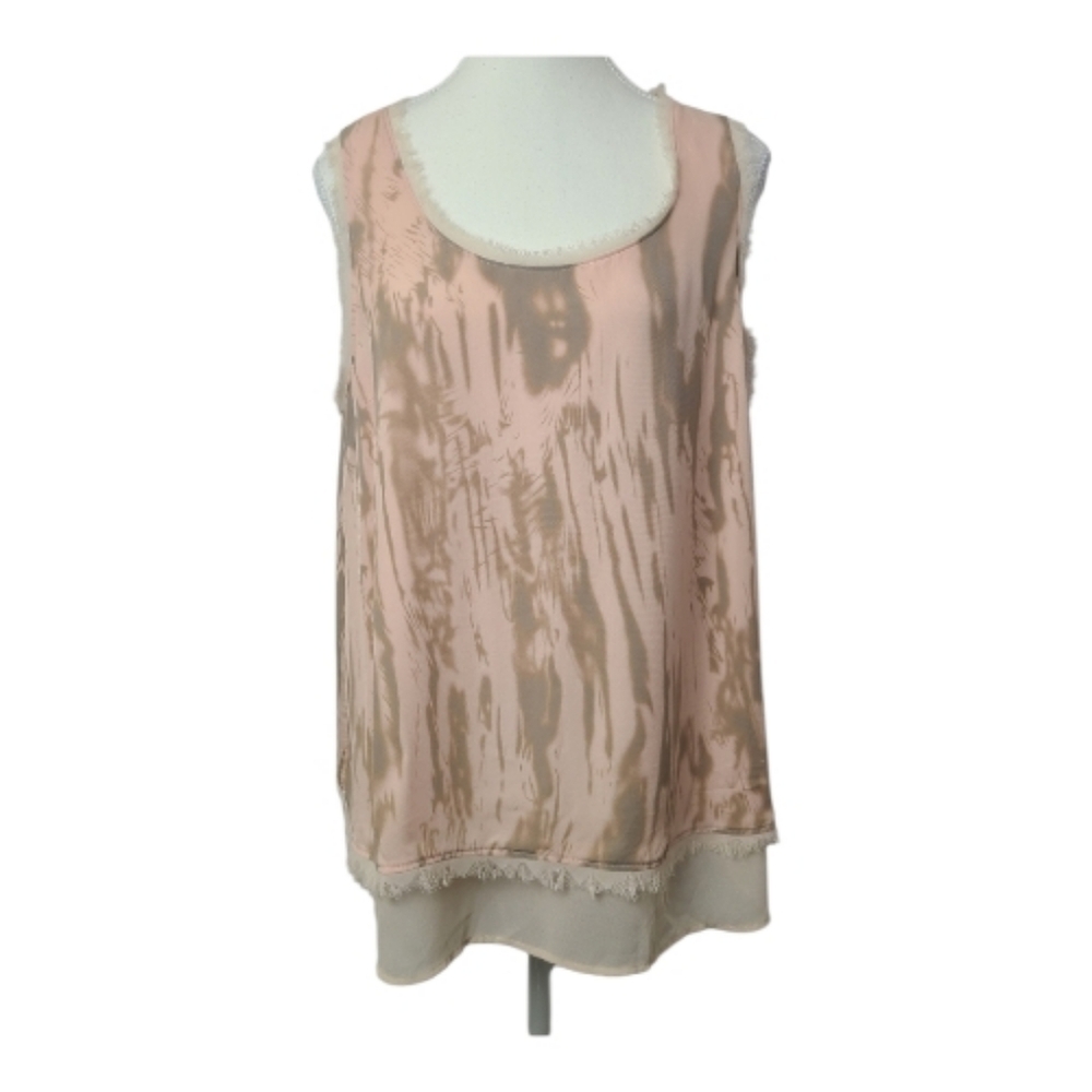 Rudsak Marbled Pink Brown Sleeveless Blouse Sz L | Lightweight Flowy Designer